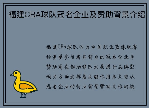 福建CBA球队冠名企业及赞助背景介绍