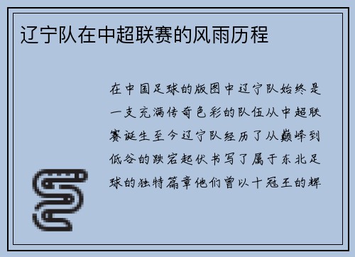 辽宁队在中超联赛的风雨历程
