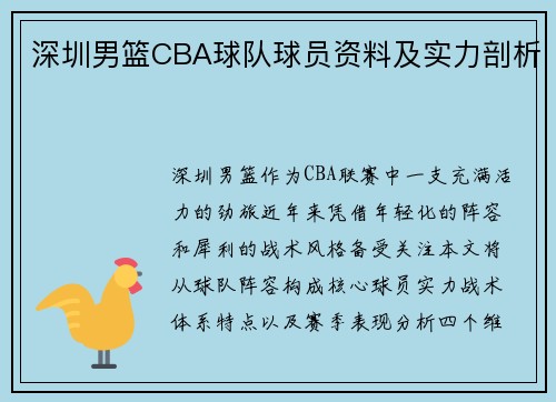 深圳男篮CBA球队球员资料及实力剖析